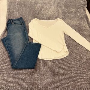Cute Bundle! Crisp white, long sleeve shirt & straight jeans.